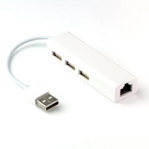 Fast Ethernet adapter met 3-poorts USB 2.0 hub - Wit