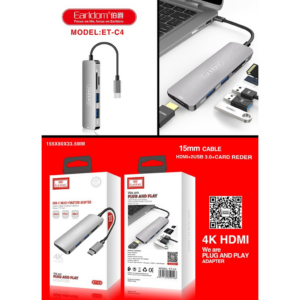 Earldom 5 in 1 Hub Type-C naar HDMI, 2x USB 3.0, SD Card Reader en TF Card