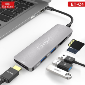 Earldom 5 in 1 Hub Type-C naar HDMI, 2x USB 3.0, SD Card Reader en TF Card
